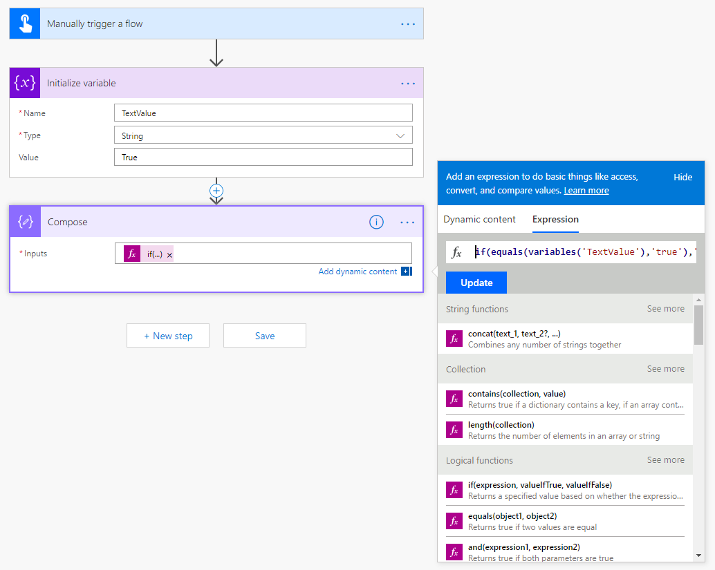 Convert Boolean values True or False to string values Yes or No in Microsoft Flow